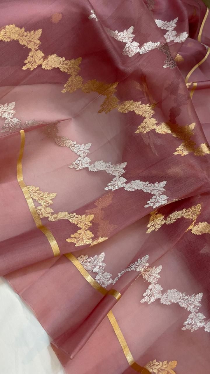 Banarasi Handloom Pure kora Organza silk saree satin border kaduwa Weaving