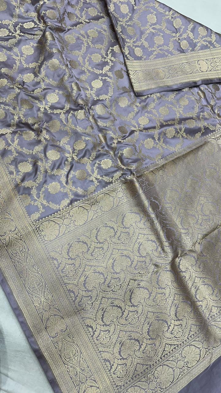 Handloom pure mashru satin silk zari jangla saree