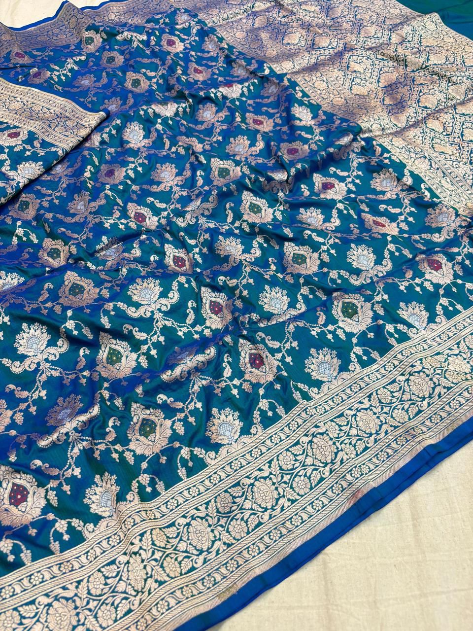 Handloom Pure banarasi katan silk alfi design meena work saree