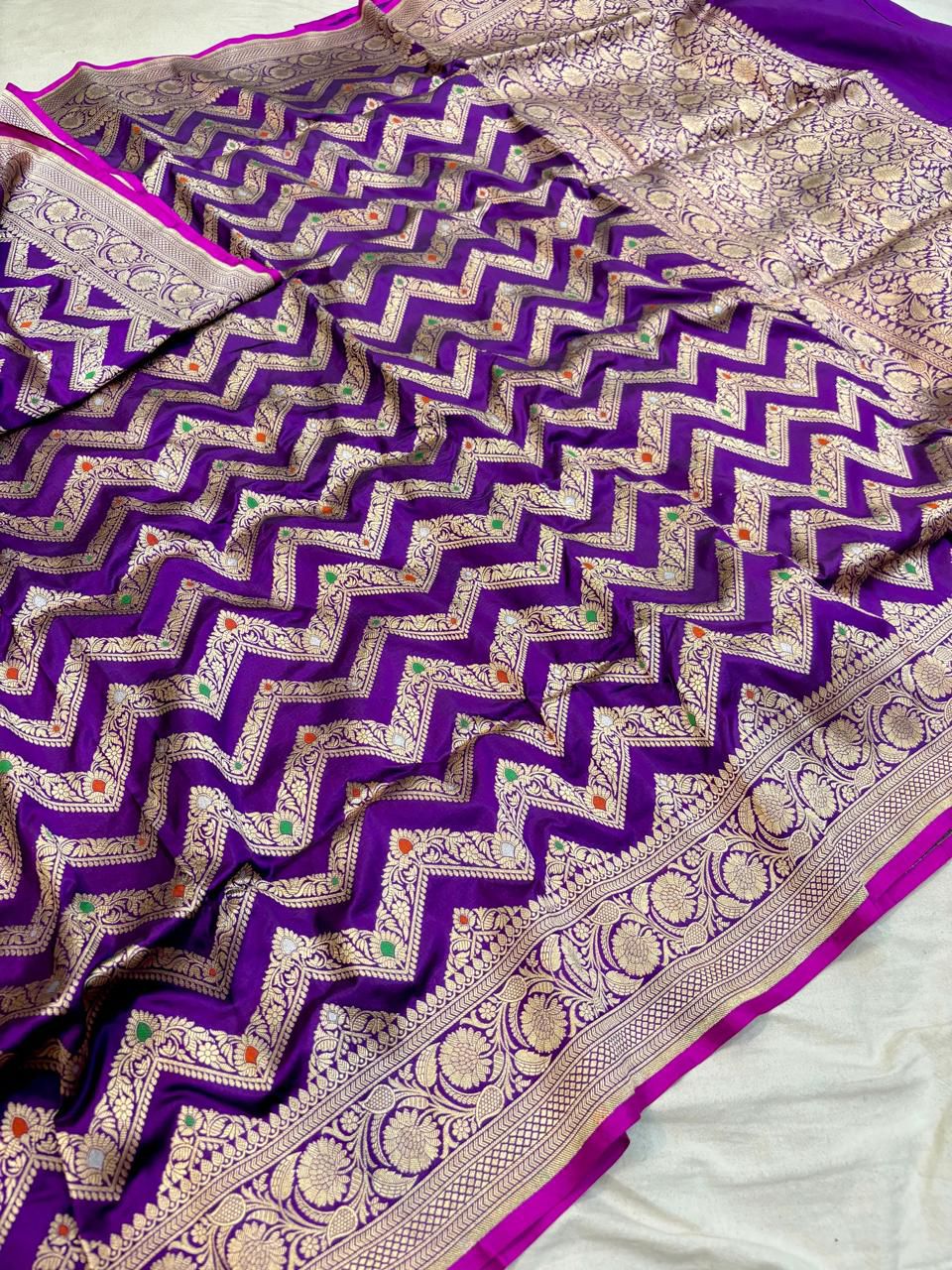 Handloom Pure banarasi katan silk alfi design meena work saree