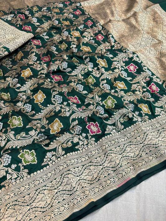 Handloom Pure banarasi katan silk alfi design meena work saree