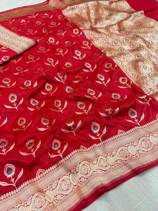 Handloom Pure banarasi katan silk alfi design meena work saree