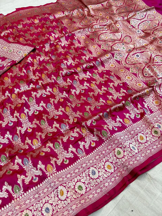 Handloom Pure banarasi katan silk alfi design meena work saree