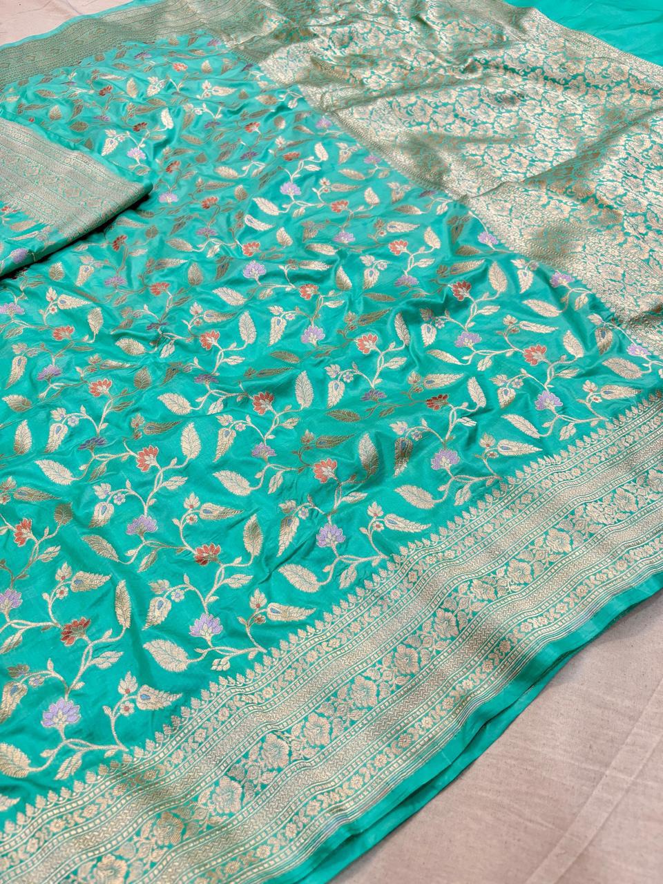 Handloom Pure banarasi katan silk alfi design meena work saree