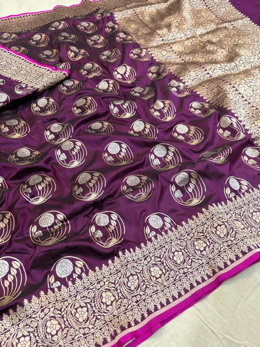 Handloom Pure banarasi katan silk alfi design meena work saree