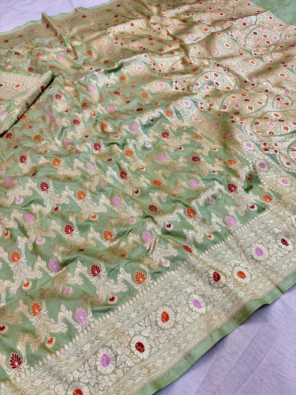 Handloom Pure banarasi katan silk alfi design meena work saree