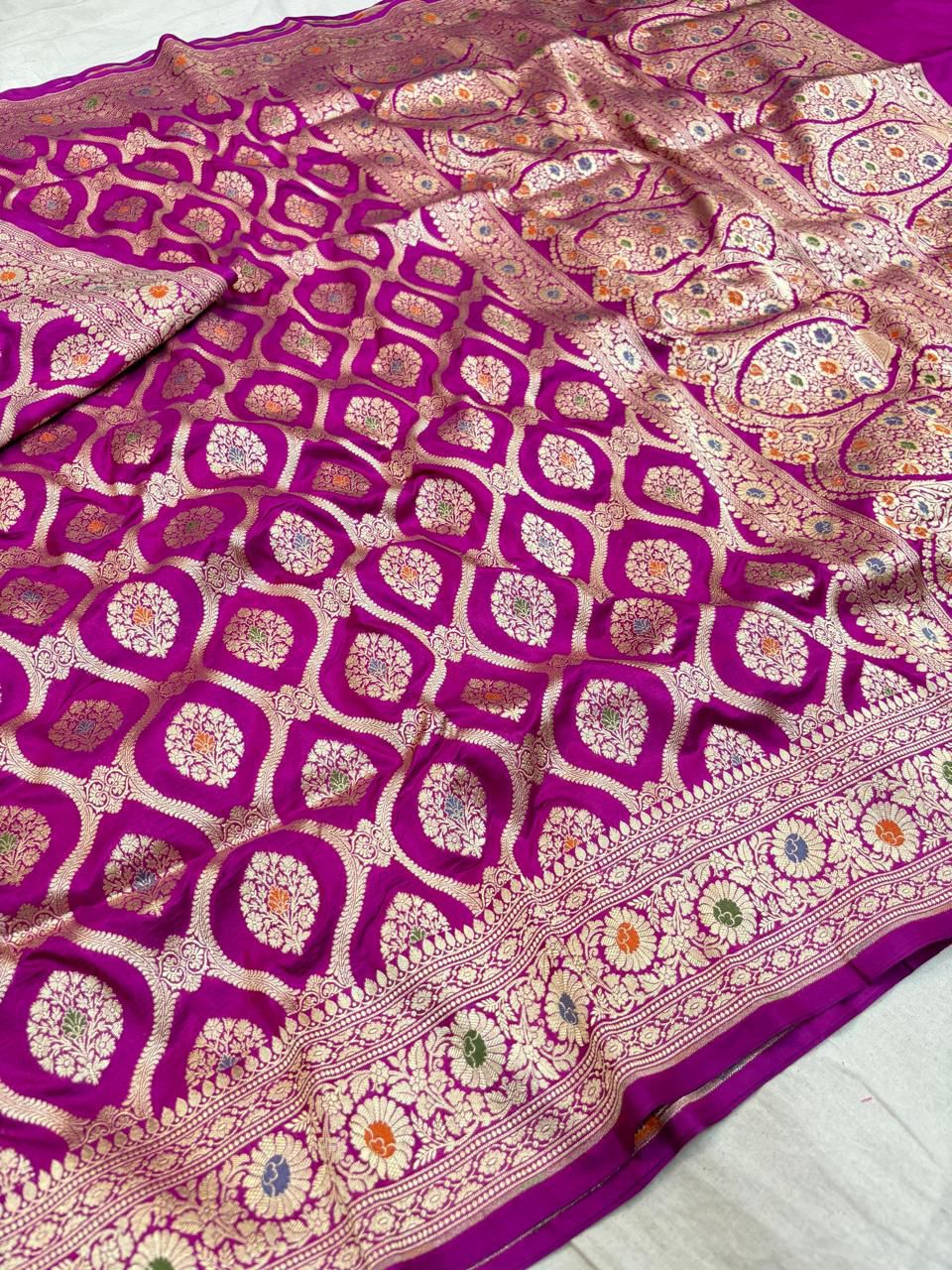 Handloom Pure banarasi katan silk alfi design meena work saree