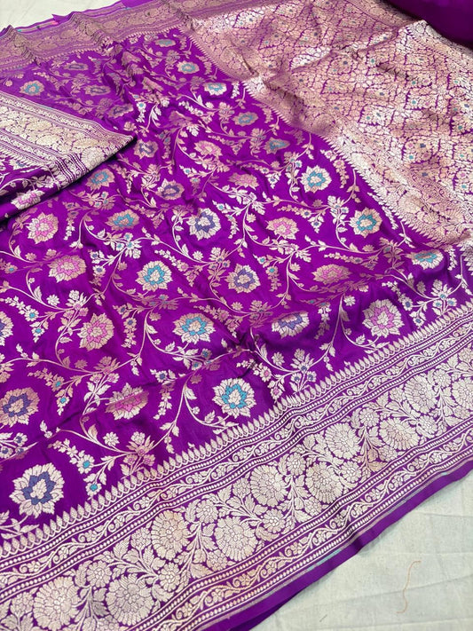 Handloom Pure banarasi katan silk alfi design meena work saree