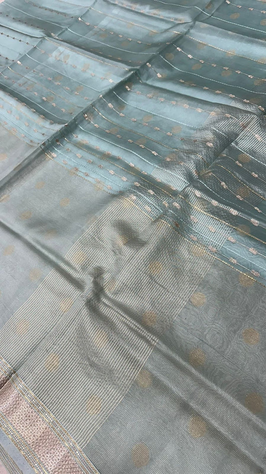 Pure organza tissue drill half half Saree