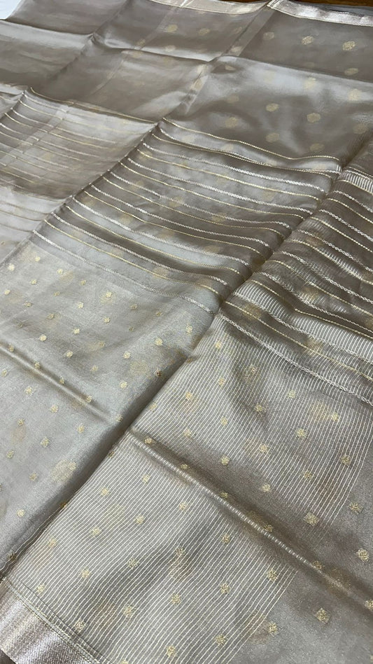 Pure organza tissue drill half half Saree