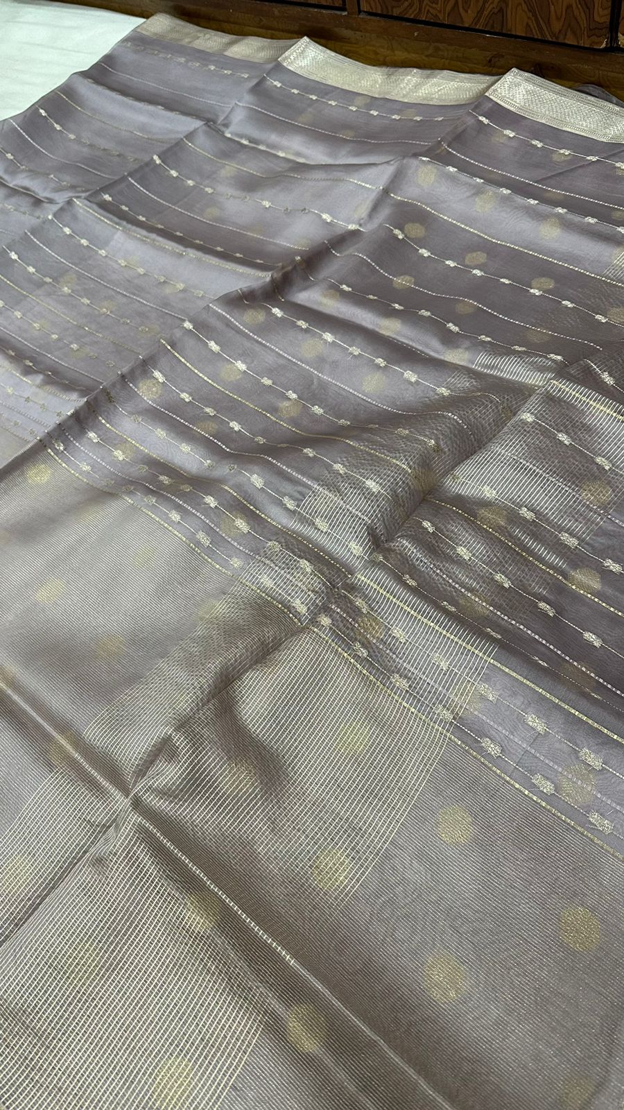 Pure organza tissue drill half half Saree