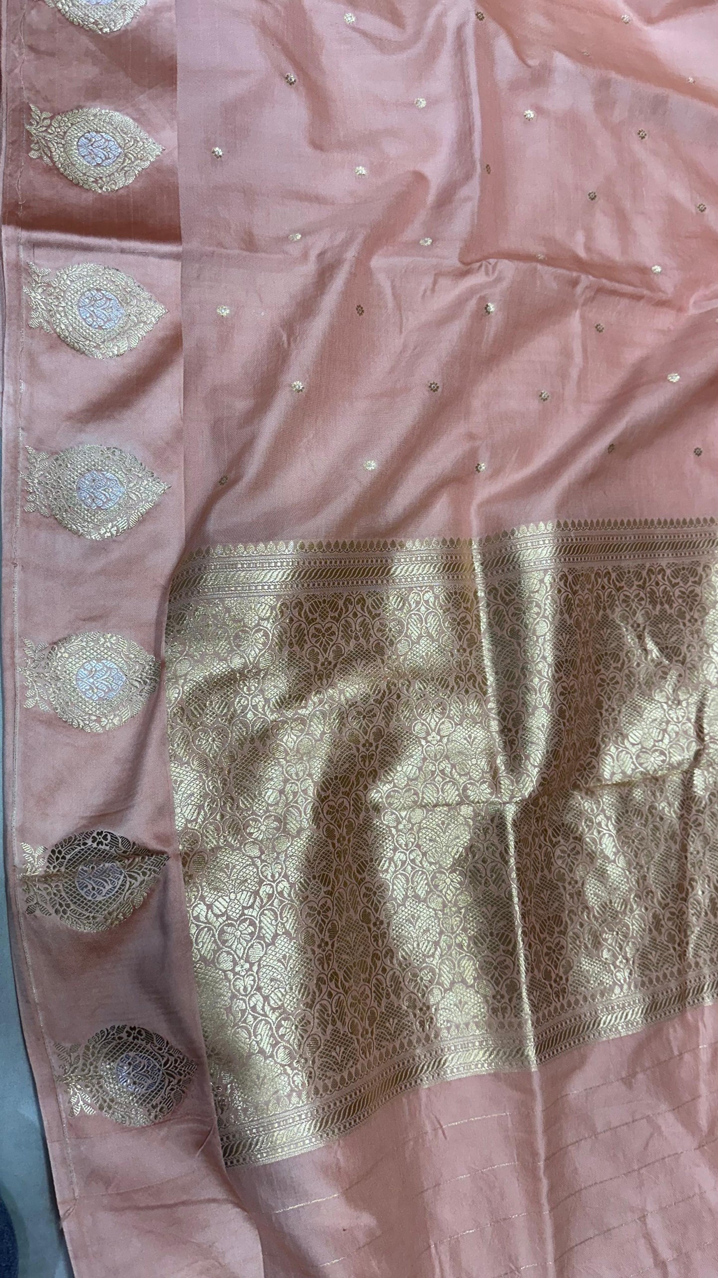 Handloom Pure Raw mango silk Satin border with minedar buta work Saree