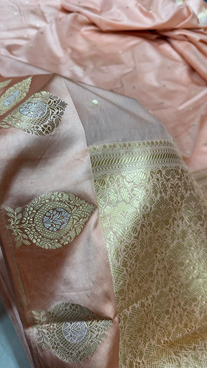 Handloom Pure Raw mango silk Satin border with minedar buta work Saree