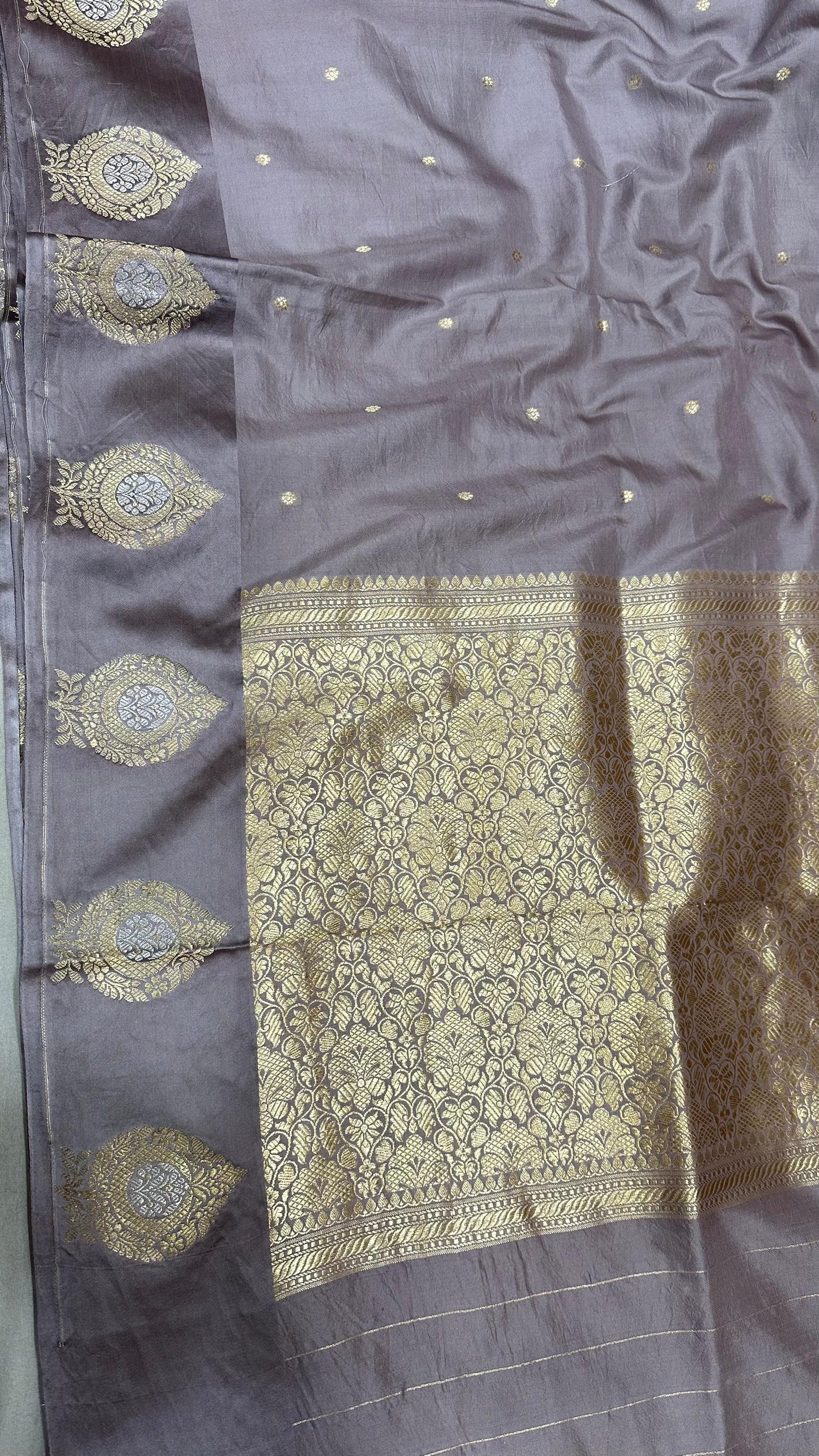 Handloom Pure Raw mango silk Satin border with minedar buta work Saree