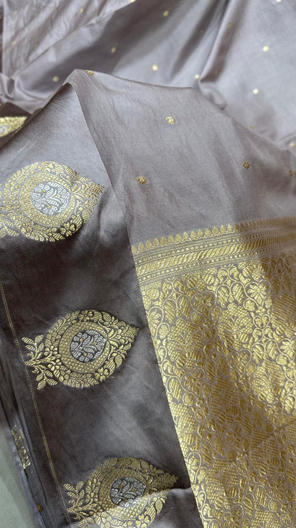 Handloom Pure Raw mango silk Satin border with minedar buta work Saree