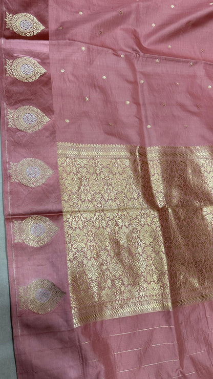 Handloom Pure Raw mango silk Satin border with minedar buta work Saree