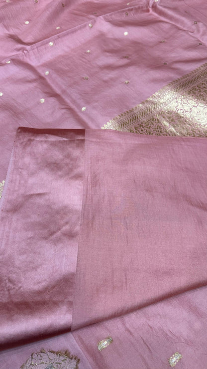 Handloom Pure Raw mango silk Satin border with minedar buta work Saree