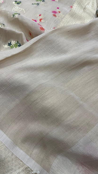 Handloom Pure desi tasar silk tilfi work saree