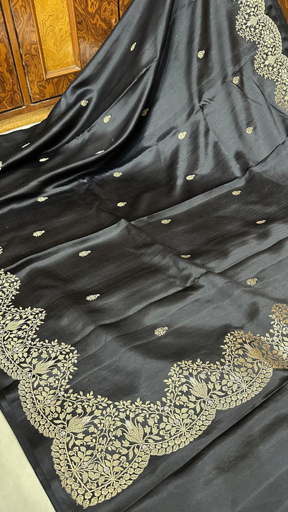 Handwoven Pure mashru silk kaduwa buti with minedar Scalloped Kaduwa border Saree