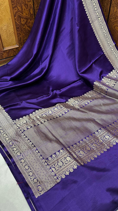 Handwoven Pure Mashru Silk plain Kaduwa Weaving border Saree