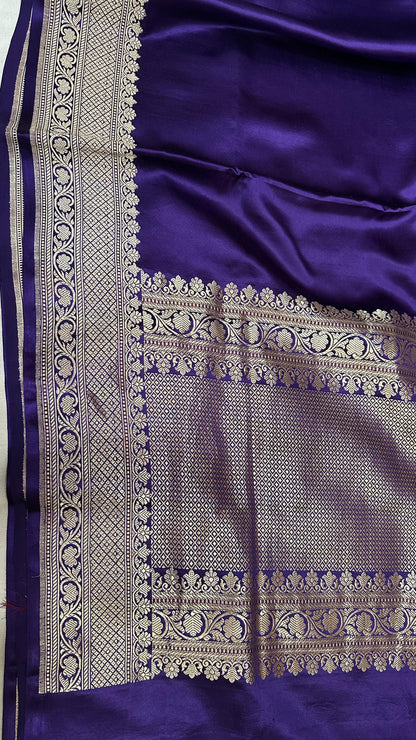 Handwoven Pure Mashru Silk plain Kaduwa Weaving border Saree