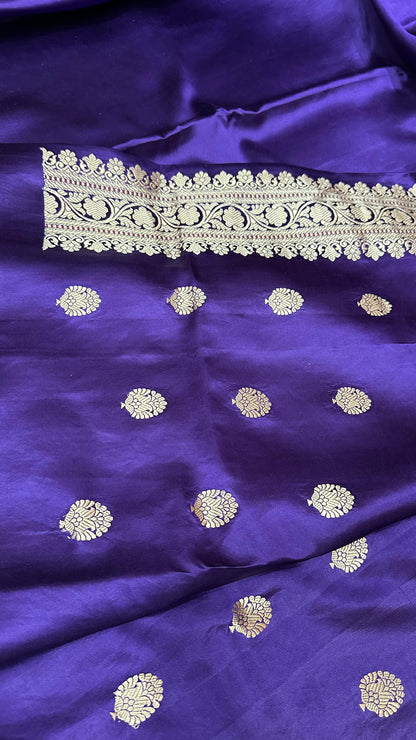 Handwoven Pure Mashru Silk plain Kaduwa Weaving border Saree