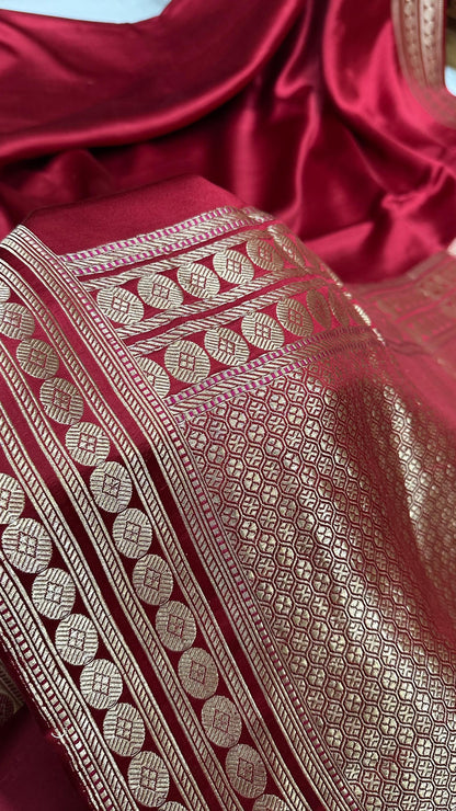 Handwoven Pure Mashru Silk plain Kaduwa Weaving border Saree