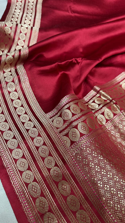 Handwoven Pure Mashru Silk plain Kaduwa Weaving border Saree