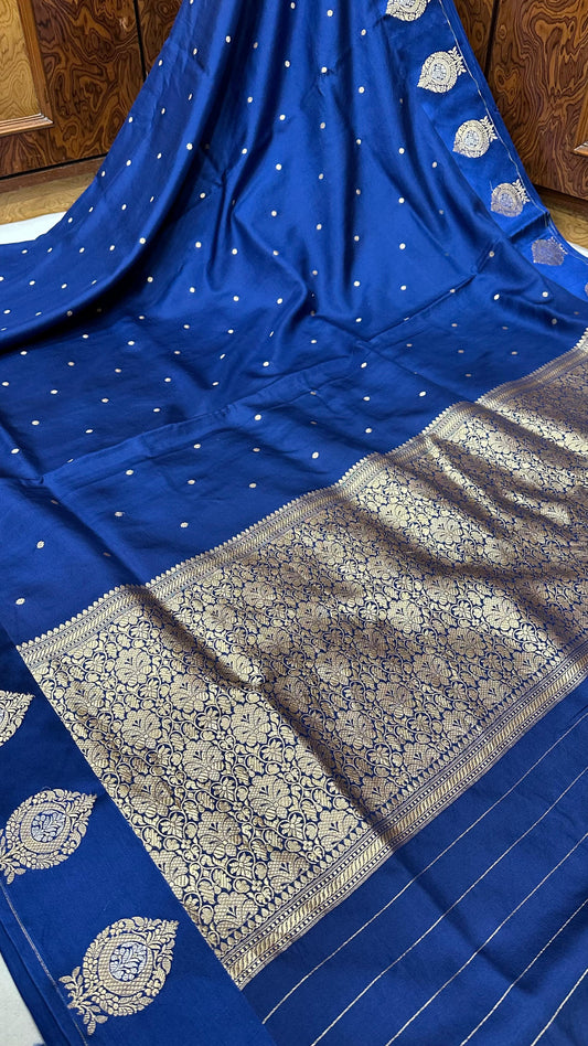 Handloom Pure Raw mango silk Satin border with minedar buta work Saree