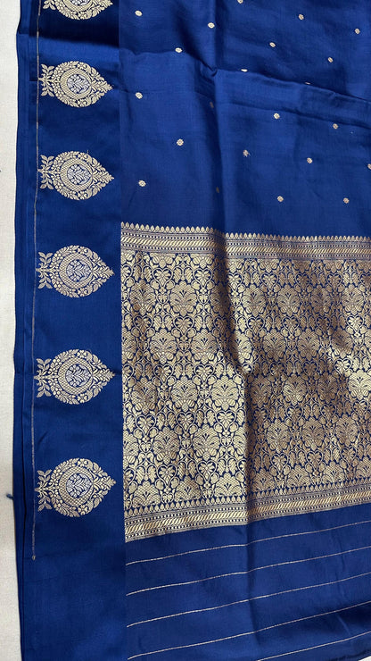 Handloom Pure Raw mango silk Satin border with minedar buta work Saree