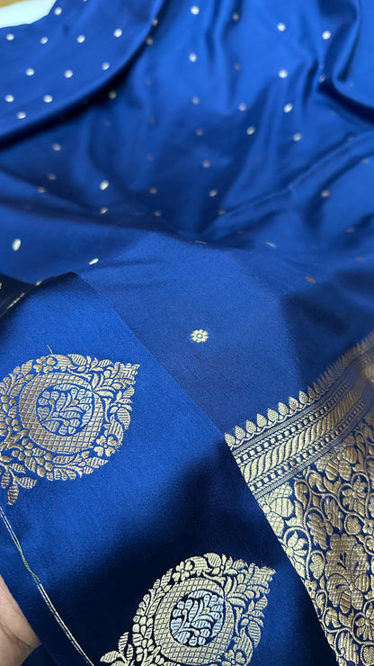 Handloom Pure Raw mango silk Satin border with minedar buta work Saree