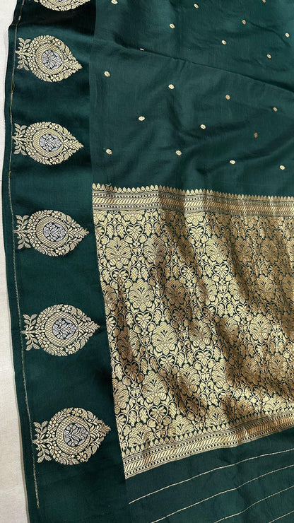 Handloom Pure Raw mango silk Satin border with minedar buta work Saree