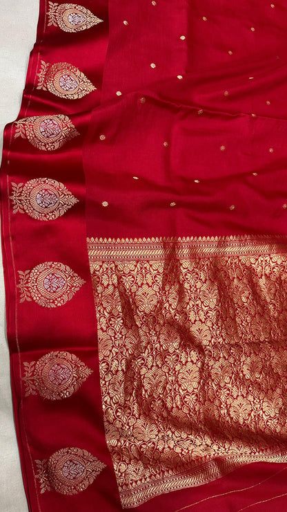 Handloom Pure Raw mango silk Satin border with minedar buta work Saree