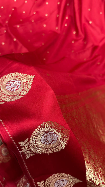 Handloom Pure Raw mango silk Satin border with minedar buta work Saree