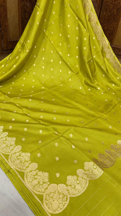 Handloom Pure Raw mango silk Scalloped border Saree