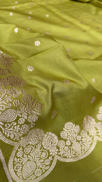 Handloom Pure Raw mango silk Scalloped border Saree