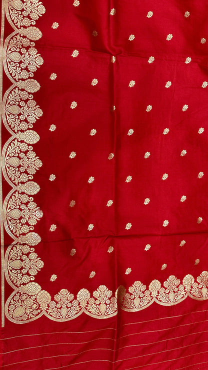 Handloom Pure Raw mango silk Scalloped border Saree