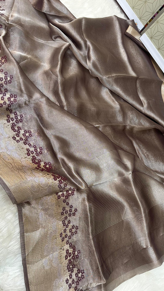 Maroon Pure Tissu silk meena border saree