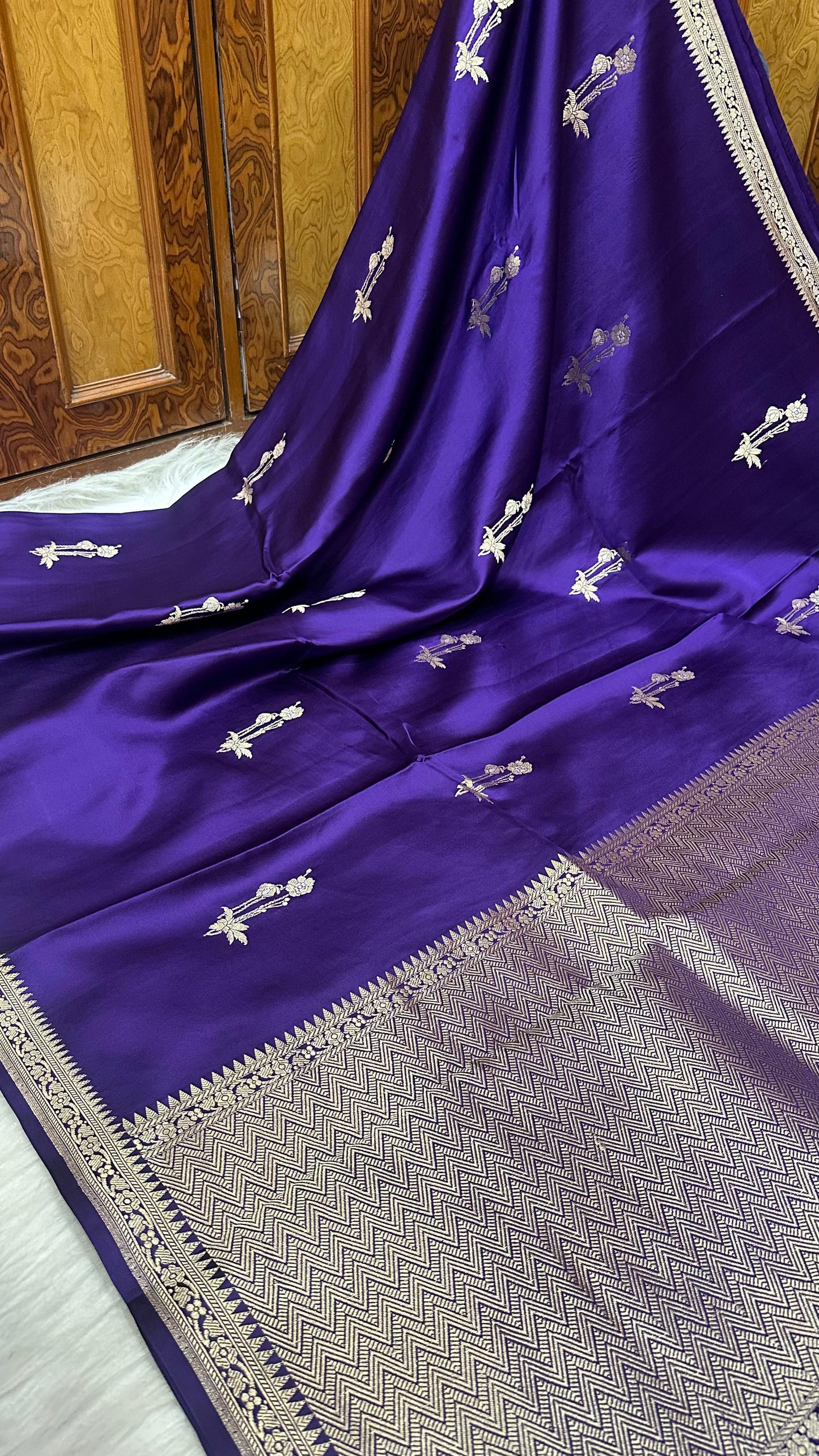 Germon Blue Mashru silk handloom banarasi saree