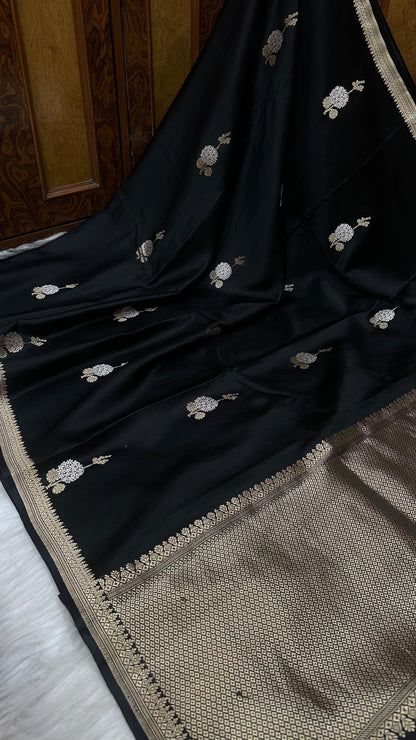 Black Mashru silk handloom banarasi saree
