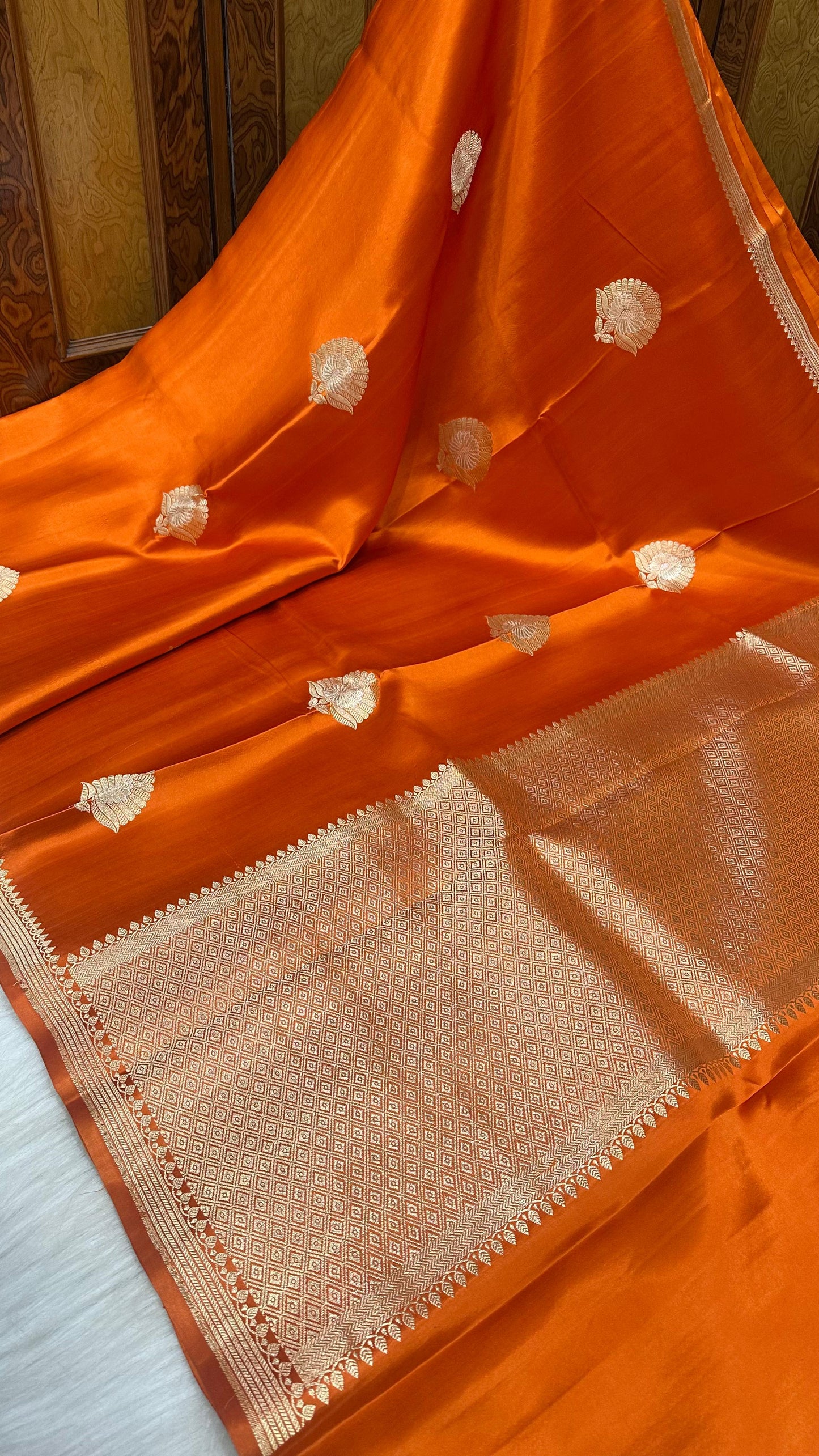 Orange Mashru silk handloom banarasi saree