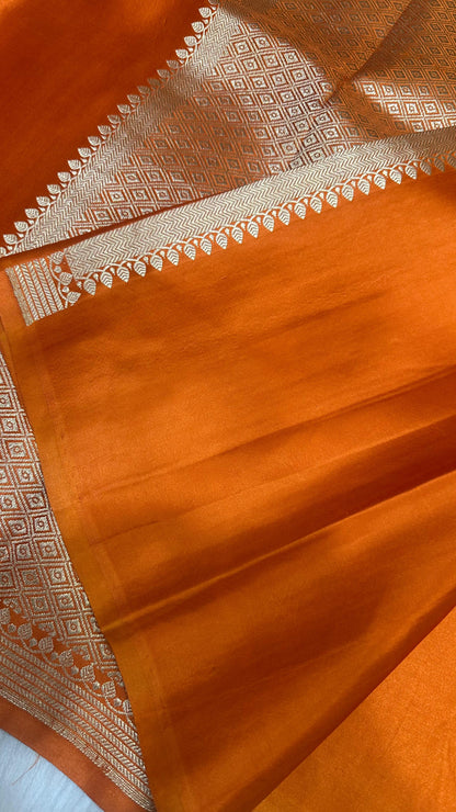 Orange Mashru silk handloom banarasi saree