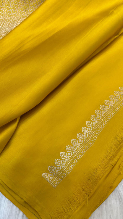 Yellow Mashru Silk Zari Border Pallu Banarasi Saree