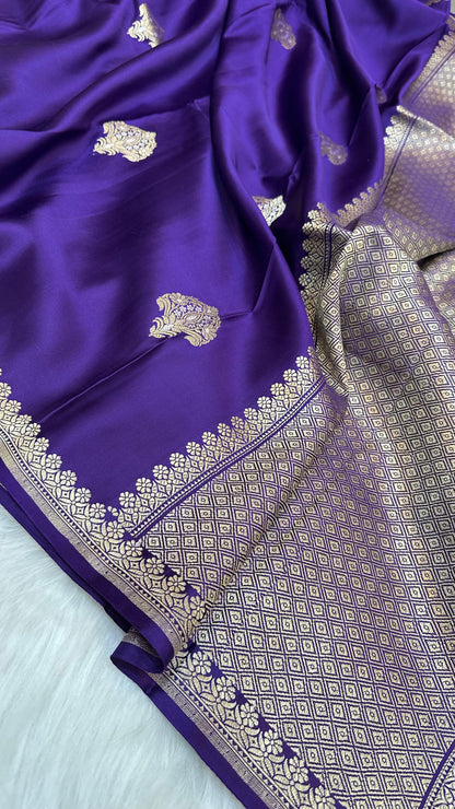 Navy Blue Mashru Silk Zari Border Boota Banarasi Saree