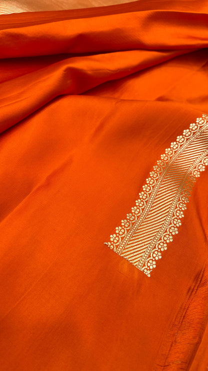 Orange Mashru Silk Skirt Border Zari Aanchal Banarasi Booti Saree