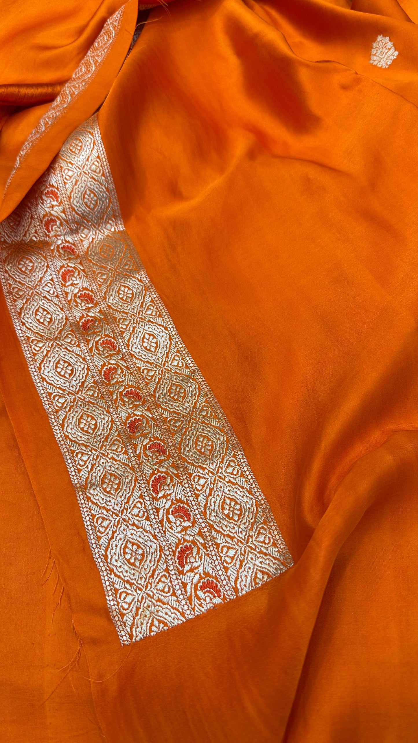 Orange Mashru Silk Skirt Border Zari Aanchal Banarasi Booti Saree