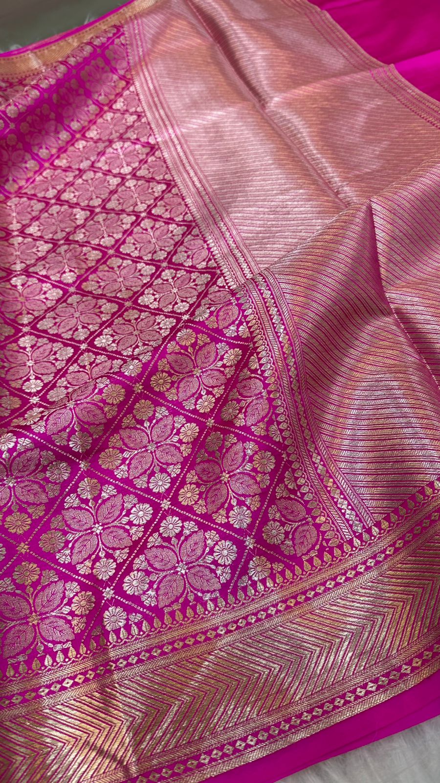 Magenta Pure Row Mango Silk Zari Brocade Saree