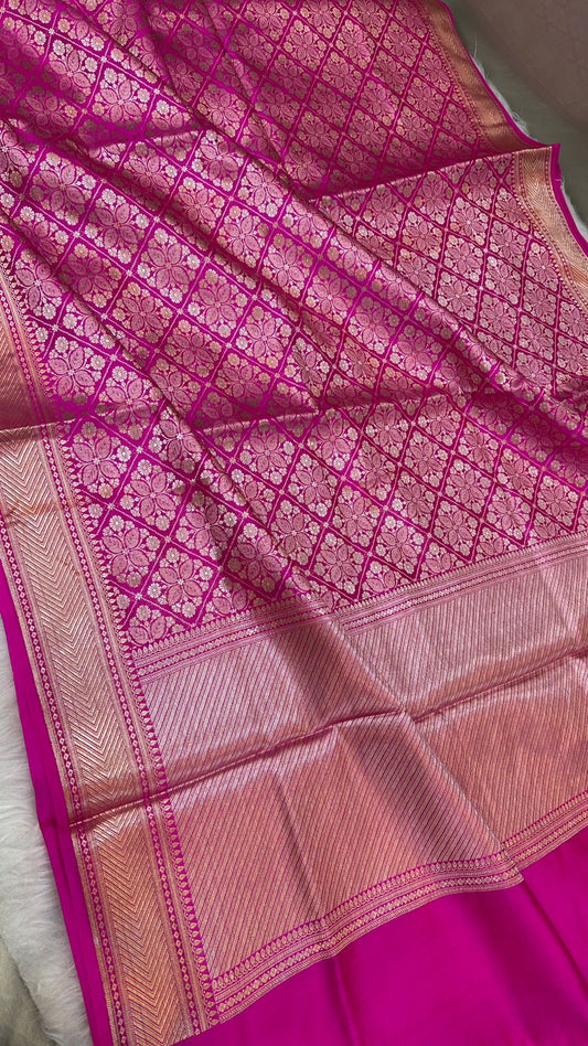 Magenta Pure Row Mango Silk Zari Brocade Saree