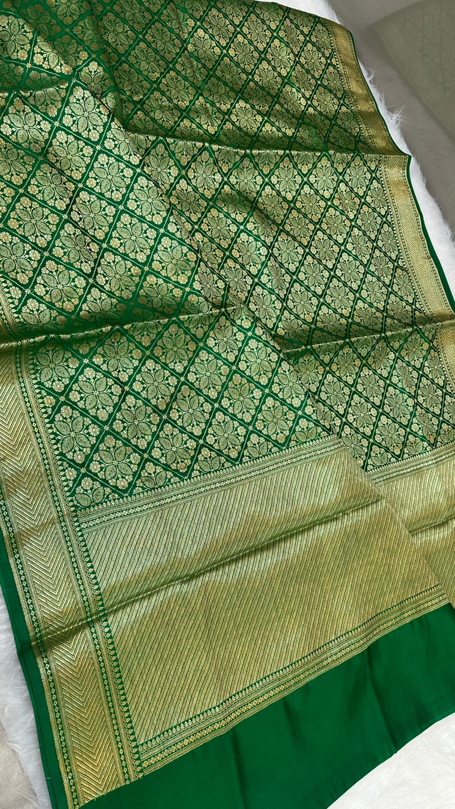 Bottle Green Pure Row Mango Zari Brocade Saree