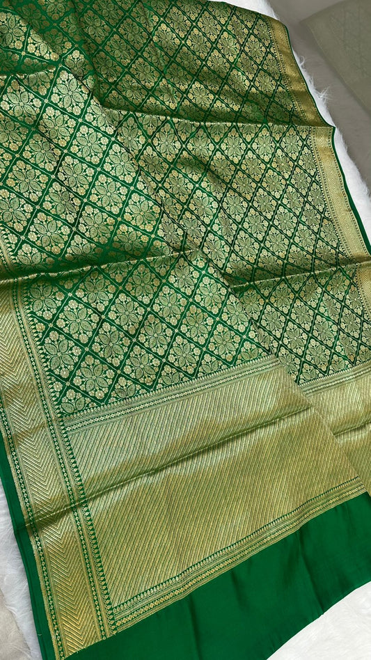 Bottle Green Pure Row Mango Zari Brocade Saree
